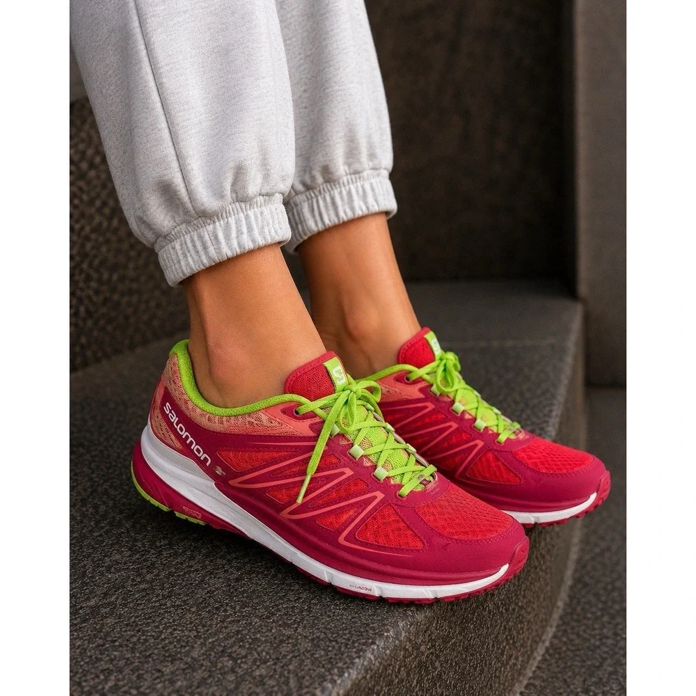 Salomon Pulse Trail Running Shoes Pink Lime Mesh Athletic Sneakers Women Sz 7.5